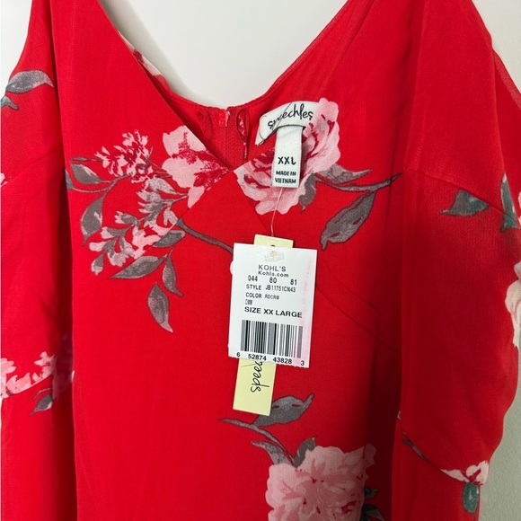 Love in Bloom Red Floral Print Off-the-Shoulder High-Low Dress - Picture 6 of 10